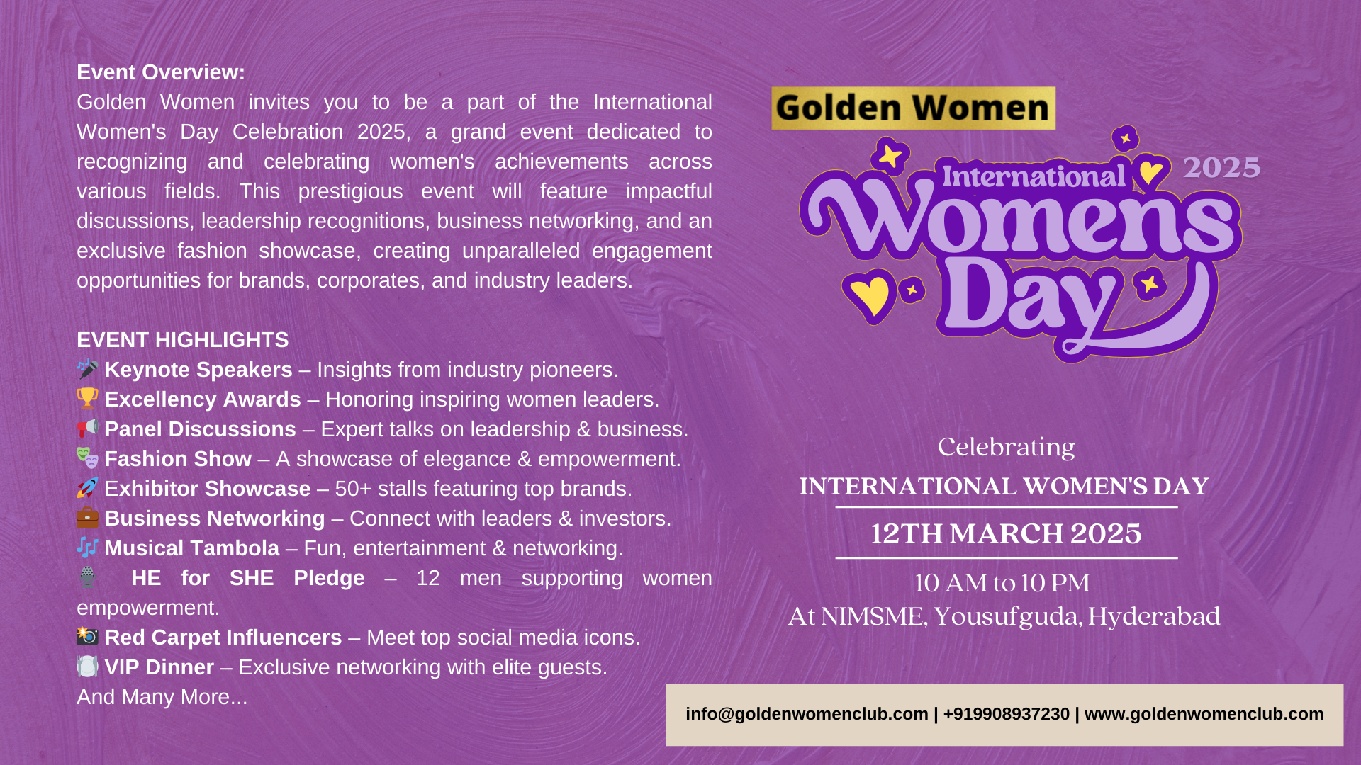 International Women's Day Celebrations 2025 - Awards, VIP Networking, Panel Discussions, Fashion Show and many more
